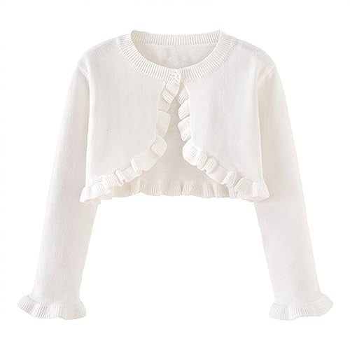 Miccina Toddler Girls Cardigan Sweater Bolero Shrug Baby Kids Long Sleeve Cropped Dress Up Button Closure Jacket Tops B-White - Image 1