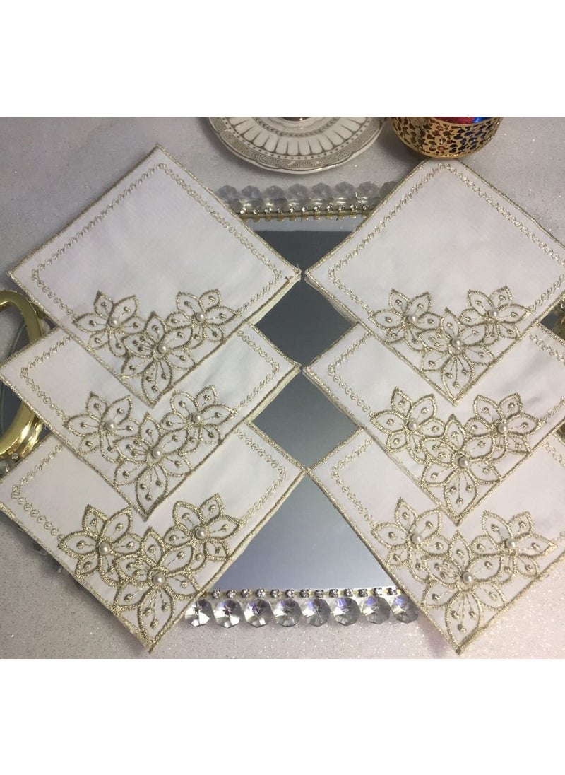 Lady Rio Coffee Side Napkin, Presentation Napkin, Cocktail Napkin, Coffee Presentation Napkin (6 Pieces) with Pearl Detail 