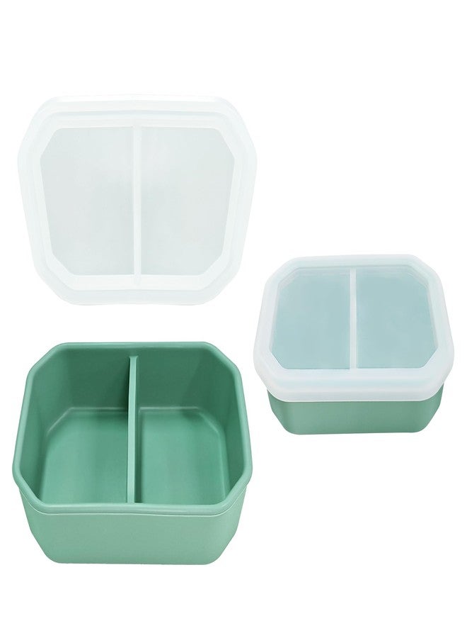 AWINNER Reusable Leak-Proof Food Storage Box, 2-Compartment Bento-Style Lunch Box, Durable, Drop-Proof, Dishwasher Safe, Silicone (Green) - Image 1