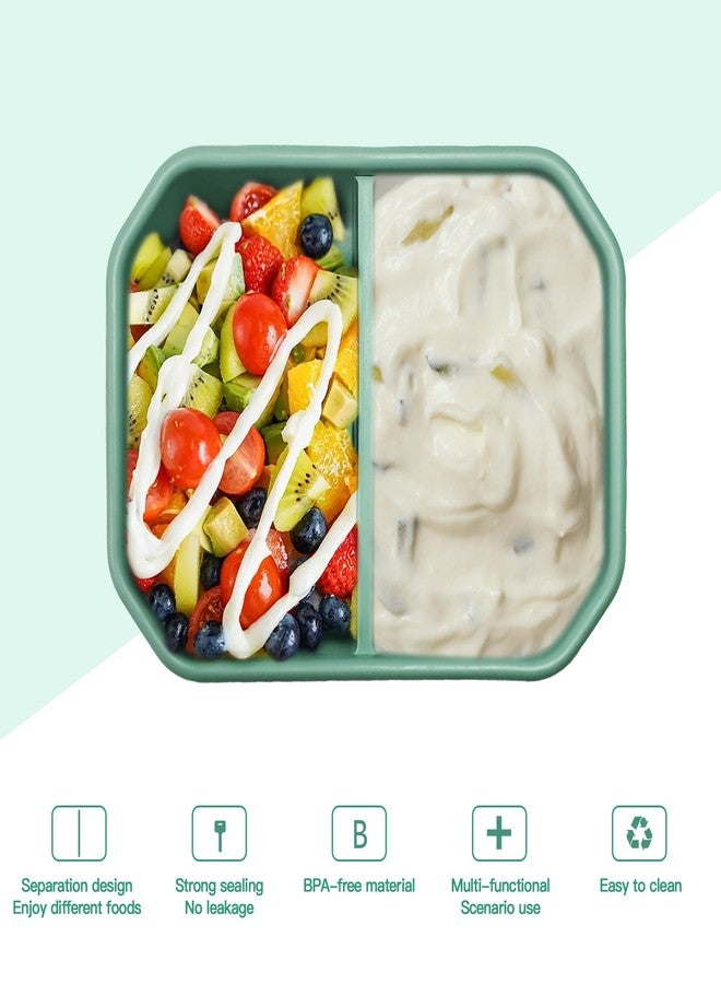 AWINNER Reusable Leak-Proof Food Storage Box, 2-Compartment Bento-Style Lunch Box, Durable, Drop-Proof, Dishwasher Safe, Silicone (Green) - Image 2