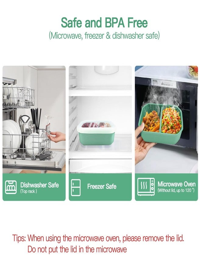 AWINNER Reusable Leak-Proof Food Storage Box, 2-Compartment Bento-Style Lunch Box, Durable, Drop-Proof, Dishwasher Safe, Silicone (Green) - Image 3