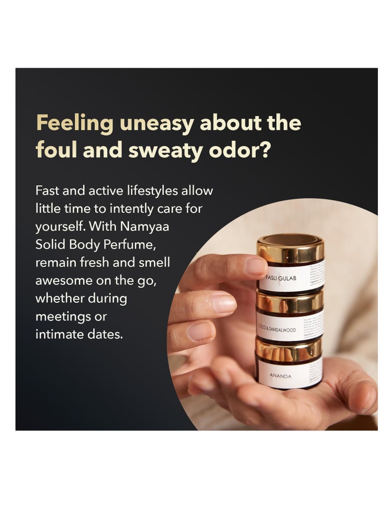 Namyaa Solid Natural Body Perfume for Sensitive Areas Underarms, Inner Thigh, Knee and Bikini Area for Women (Pack of 3) - Image 4