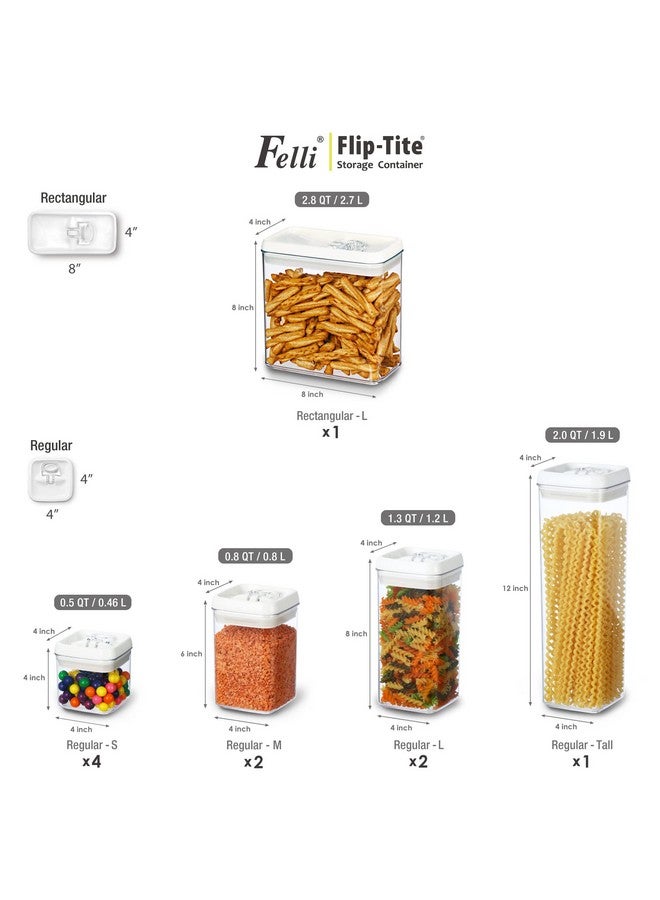 Felli Felli Flip Tite Storage Container with 4 Inch Lid SQUARE & RECTANGLE, Air Tight Ring Seal Top Clear Acrylic Canister Jar, Spice Pasta Cereal Snack Pantry Organizer, Gift Set for Women (10pk, Variety)  - Image 3