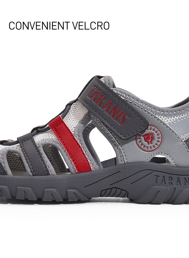 Taranis Children's Shoes Kids' Adventure Sandals in Gray & Red with Secure Straps - Image 3