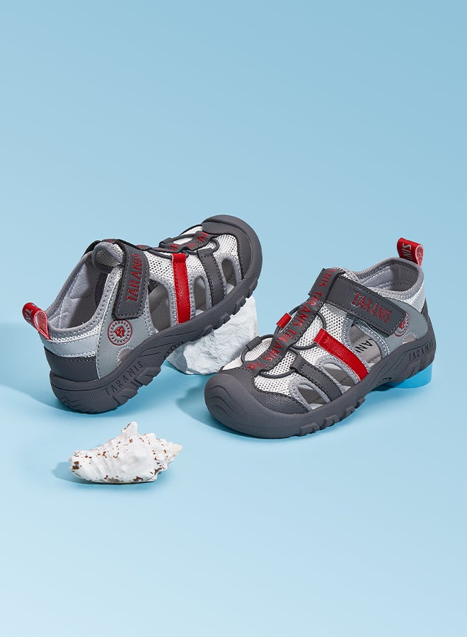 Taranis Children's Shoes Kids' Adventure Sandals in Gray & Red with Secure Straps - Image 1