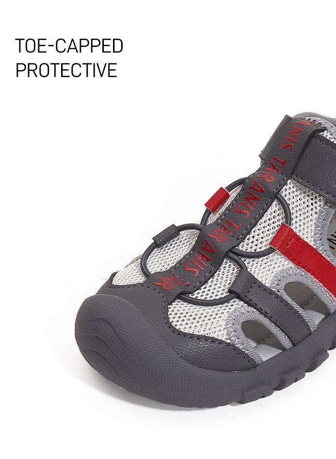 Taranis Children's Shoes Kids' Adventure Sandals in Gray & Red with Secure Straps - Image 2