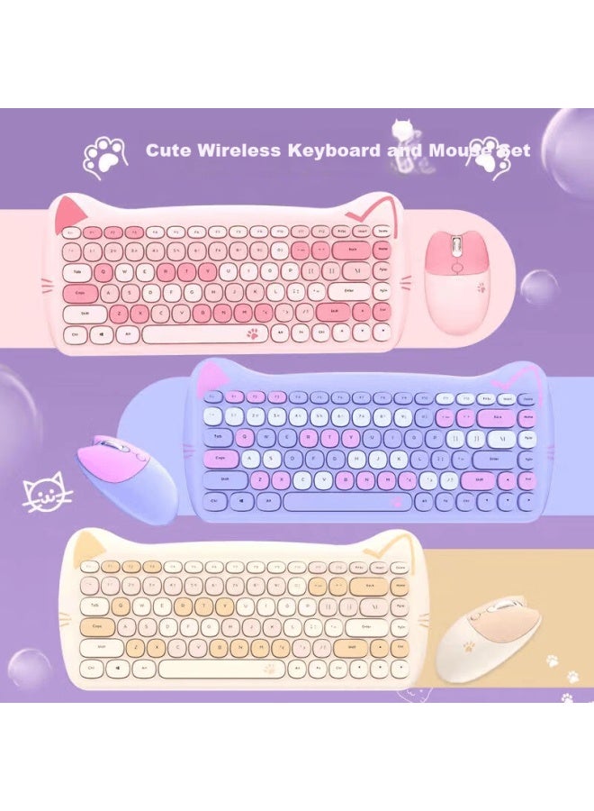 Geezer Meow Cute Cat Ear Wireless Keyboard And Mouse Set Lightweight Silent Keyboard Long Battery Life Desktop Suitable Cute Girls Office Study Keyboard And Mouse Blackberry Pink - Image 3