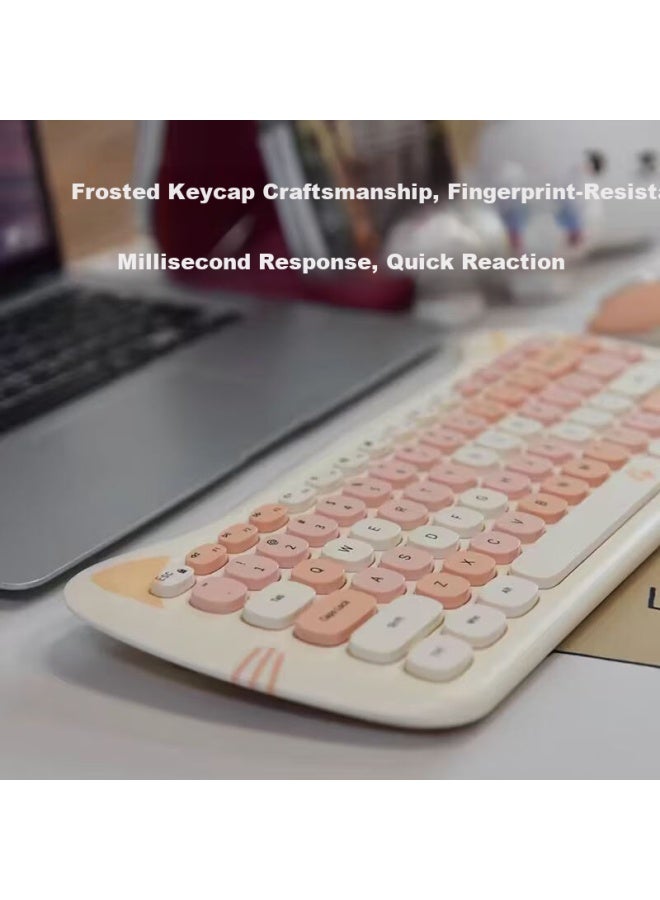 Geezer Meow Cute Cat Ear Wireless Keyboard And Mouse Set Lightweight Silent Keyboard Long Battery Life Desktop Suitable Cute Girls Office Study Keyboard And Mouse Blackberry Pink - Image 2
