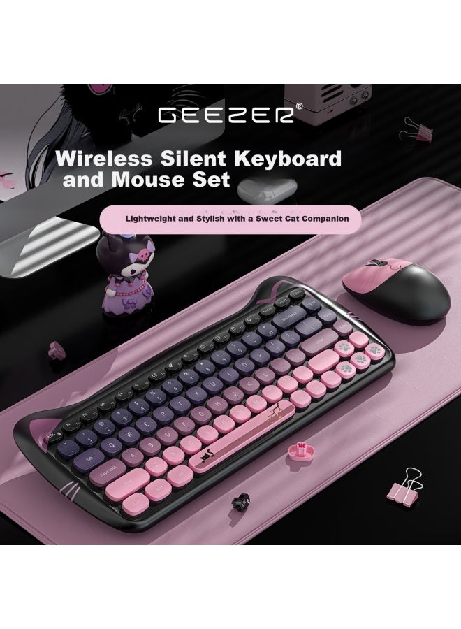 Geezer Meow Cute Cat Ear Wireless Keyboard And Mouse Set Lightweight Silent Keyboard Long Battery Life Desktop Suitable Cute Girls Office Study Keyboard And Mouse Blackberry Pink - Image 1