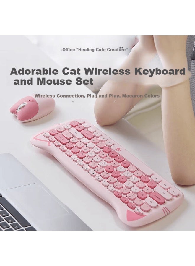 Geezer Meow Cute Cat Ear Wireless Keyboard And Mouse Set Lightweight Silent Keyboard Long Battery Life Desktop Suitable Cute Girls Office Study Keyboard And Mouse Blackberry Pink - Image 4