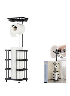 Generic Toilet Paper Roll Holder Stand for Large Rolls with Storage Tray   Free Standing Toilet Paper Dispenser and Storage Reserve  - Image 1