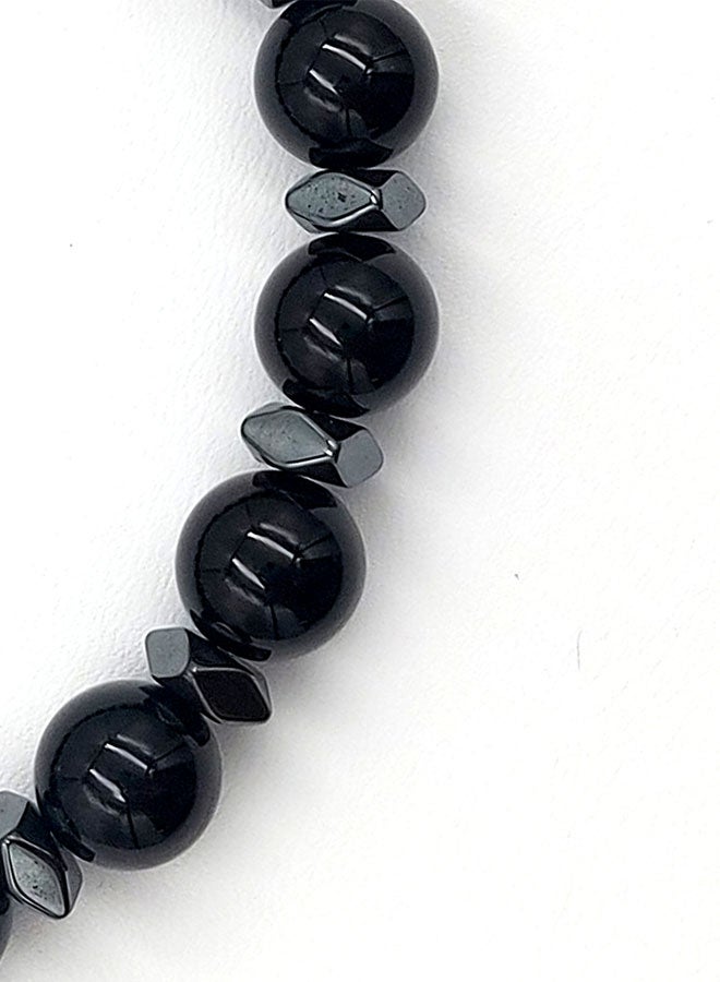 CHRYSOSTOMOS Handmade Beaded Men's Bracelet with Black Onyx and Hematite, Durable Silicone Elastic - Image 2