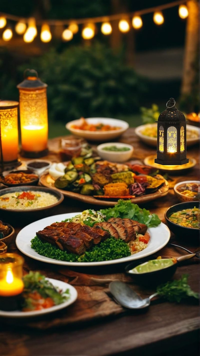 Honwor مجموعة فوانيس LED للعيد، 4 قطع من أضواء القلعة المصغرة المزخرفة لرمضان، قطع مركزية للمنزل والطاولة والجدران، هدايا إسلامية فريدة للعيد، زينة احتفالية للعيد، تصميم أسود، تركيب سهل - Image 3