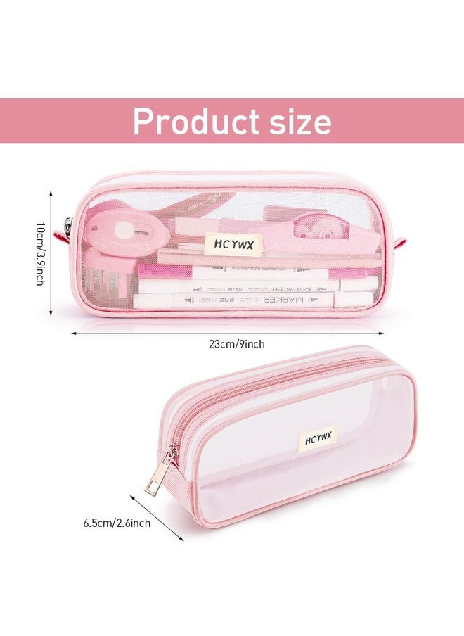 Climberty Climberty® Grid Mesh Pencil Case, Large Capacity Pencil Case Big Pencil Pouch with Zipper, Simple Stationery Bag Aesthetic Pen Bag for School Office Teen Girl Boy Men Women (Pink)  - Image 2