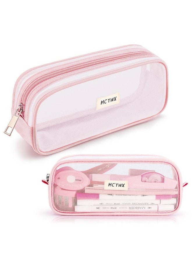 Climberty Climberty® Grid Mesh Pencil Case, Large Capacity Pencil Case Big Pencil Pouch with Zipper, Simple Stationery Bag Aesthetic Pen Bag for School Office Teen Girl Boy Men Women (Pink)  - Image 1