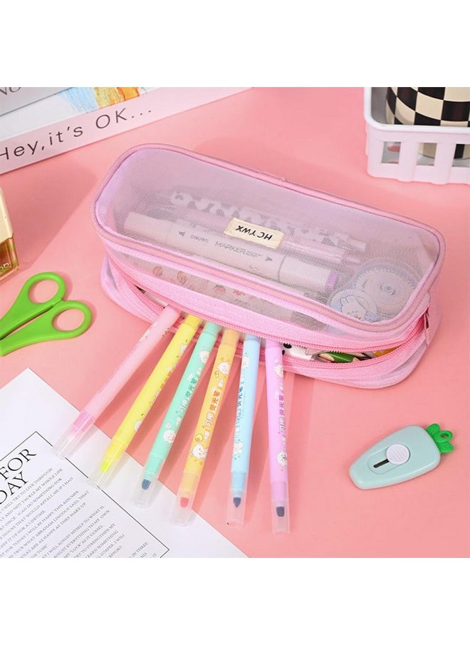 Climberty Climberty® Grid Mesh Pencil Case, Large Capacity Pencil Case Big Pencil Pouch with Zipper, Simple Stationery Bag Aesthetic Pen Bag for School Office Teen Girl Boy Men Women (Pink)  - Image 4