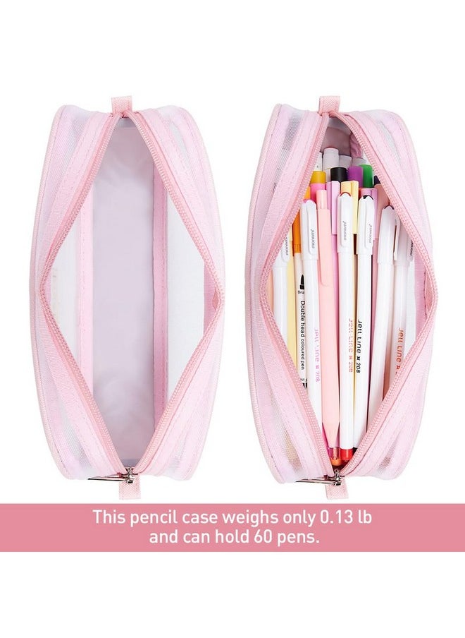 Climberty Climberty® Grid Mesh Pencil Case, Large Capacity Pencil Case Big Pencil Pouch with Zipper, Simple Stationery Bag Aesthetic Pen Bag for School Office Teen Girl Boy Men Women (Pink)  - Image 3