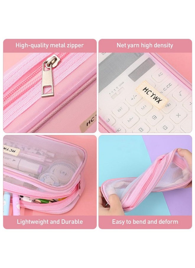 Climberty Climberty® Grid Mesh Pencil Case, Large Capacity Pencil Case Big Pencil Pouch with Zipper, Simple Stationery Bag Aesthetic Pen Bag for School Office Teen Girl Boy Men Women (Pink)  - Image 5
