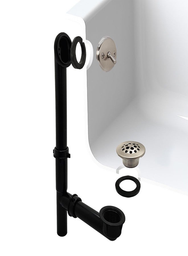 ويست براس مجموعة تصريف نفايات الحمام الأنبوبية المصنوعة من البوليستر الأسود مقاس 1-1/2 بوصة × 14 بوصة من Westbrass A592144-20 مع ذراع فصل وغطاء تصريف شبكي من الفولاذ المقاوم للصدأ - Image 1