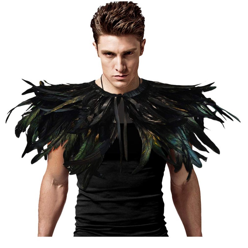 L'VOW Gothic Black Feather Shrug Cape Shawl Halloween Costume for Men (Style -04) - Image 3