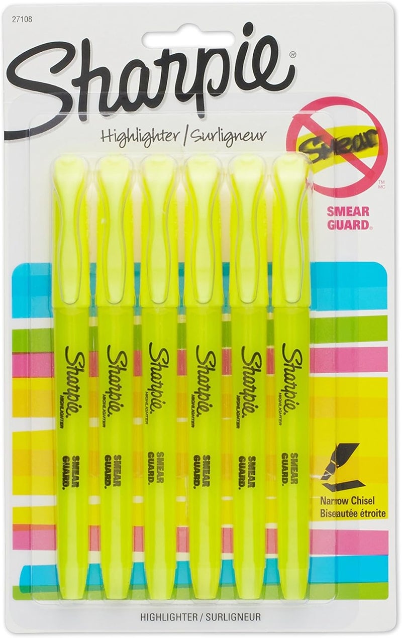 Sharpie شاربي 27108PP قلم تمييز جيب أسلوب مميز أصفر فوسفوري 6 عبوات - Image 1