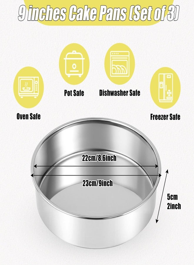 Dyrfolm 3 Pcs Round Cake Pans, 9 Inch Stainless Steel Cake Pan, Small Baking Pans For Baking, Metal Round Baking Tin Pan Mold for Birthday, Party, Wedding - Image 2