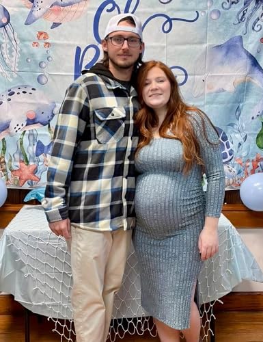 LAHILO Long Sleeve Maternity Sweater Dress for Fall Winter Baby Shower & Photoshoot - Women's Pregnancy Maternity Dresses Sky Blue - Image 2