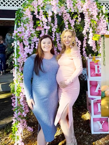 LAHILO Long Sleeve Maternity Sweater Dress for Fall Winter Baby Shower & Photoshoot - Women's Pregnancy Maternity Dresses Sky Blue - Image 4