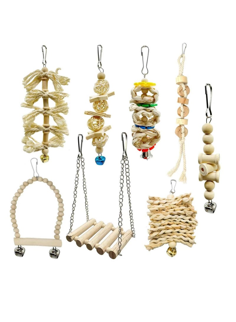 Parrot toy set, log color parrot gnawing toy, bird toy, bird swing 8-piece set - Image 1