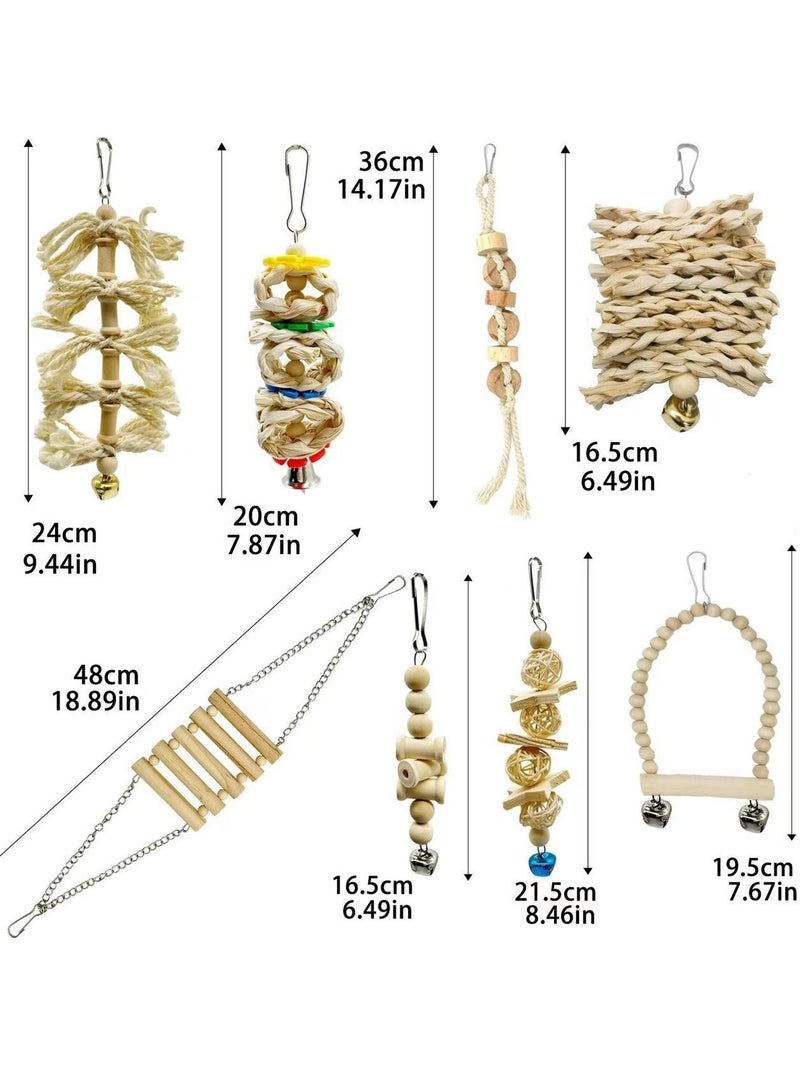 Parrot toy set, log color parrot gnawing toy, bird toy, bird swing 8-piece set - Image 2