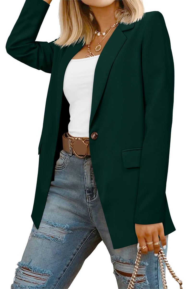 CRAZY GRID Women Business Casual Blazer Jacket Long Sleeve Fashion Blazer Ladies Buttons Work Professional Suit Jacket Oversized 2XL Dark Green - Image 1