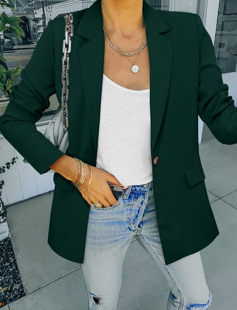 CRAZY GRID Women Business Casual Blazer Jacket Long Sleeve Fashion Blazer Ladies Buttons Work Professional Suit Jacket Oversized 2XL Dark Green - Image 4