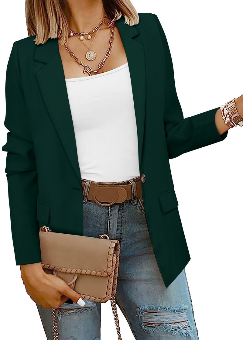 CRAZY GRID Women Business Casual Blazer Jacket Long Sleeve Fashion Blazer Ladies Buttons Work Professional Suit Jacket Oversized 2XL Dark Green - Image 2