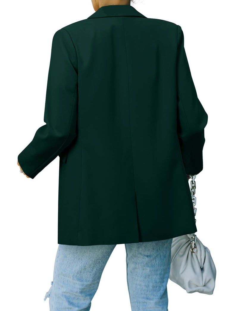 CRAZY GRID Women Business Casual Blazer Jacket Long Sleeve Fashion Blazer Ladies Buttons Work Professional Suit Jacket Oversized 2XL Dark Green - Image 3