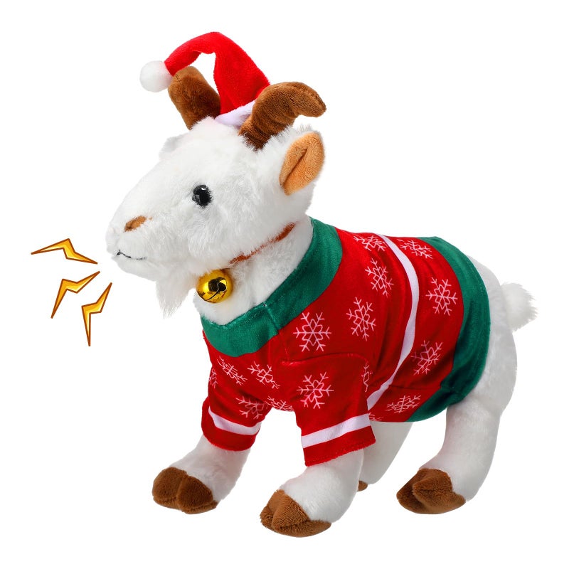 Simgoing Christmas Screaming Goat Makes Fun Screaming Goat Sounds Christmas Plush Features Bell and Santa Hat Funny Gift for Friends and CoworkersWhite - Image 3
