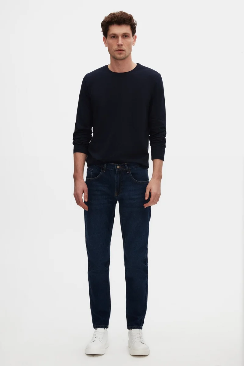 D'S DAMAT D'S Groom Ds Groom Comfort Fit Navy Blue Plain Jeans Five Pocket Lycra Washed Denim Trousers
