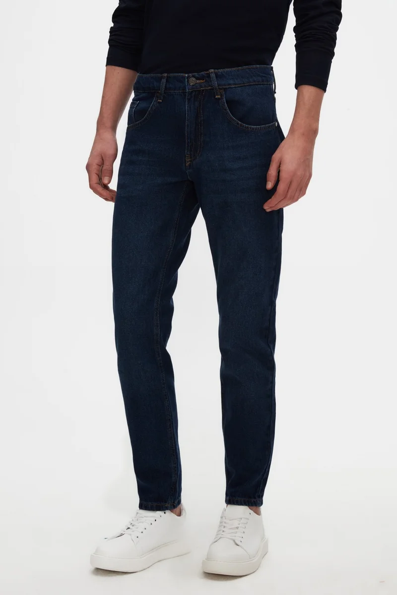 D'S DAMAT D'S Groom Ds Groom Comfort Fit Navy Blue Plain Jeans Five Pocket Lycra Washed Denim Trousers