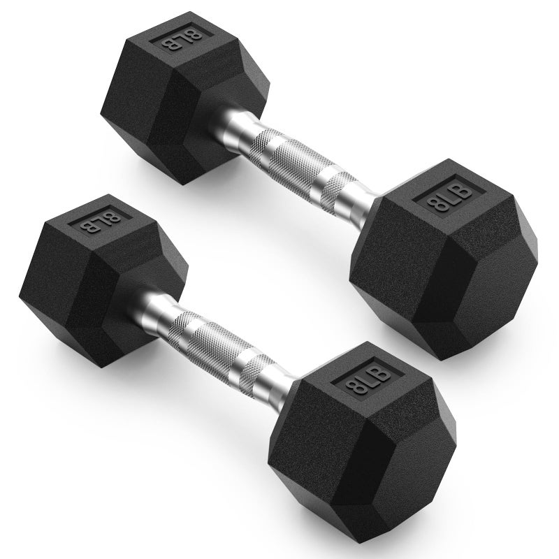 PAPABABE Hex Dumbbells Set of 2, 8lbs Dumbbells Pair, 8 Pounds Hand Weights for Women Men at Home, Free Weights Dumbbell Set for Home Gym Equipment, Pesas Mancuernas para Ejercicios de Hombre Casa. - Image 1