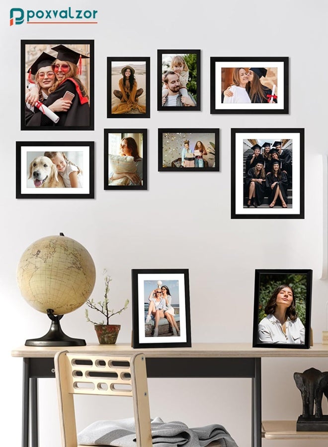 Poxvalzor Photo Frame Set,10Pcs Picture Frame Collage Wall Decor, Multi frame collage,Wedding photo frame,Gallery Wall Frame Set with Cardstock for Wall,Living Room,Dedroom,Multiple Sizes,2pcs 8x10inch,4pcs 5x7inch,4pcs 4x6inch, black - Image 1