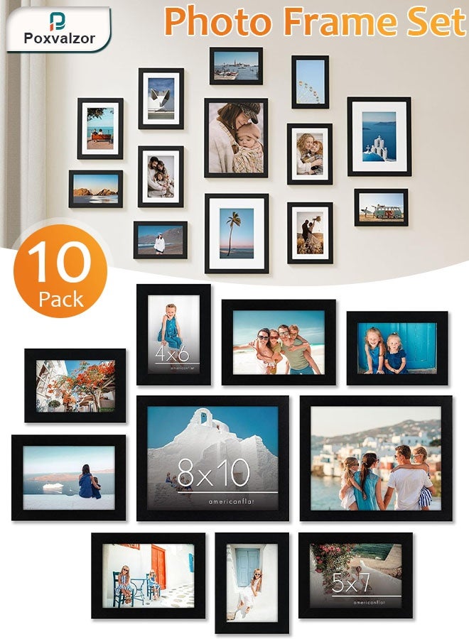 Poxvalzor Photo Frame Set,10Pcs Picture Frame Collage Wall Decor, Multi frame collage,Wedding photo frame,Gallery Wall Frame Set with Cardstock for Wall,Living Room,Dedroom,Multiple Sizes,2pcs 8x10inch,4pcs 5x7inch,4pcs 4x6inch, black - Image 1