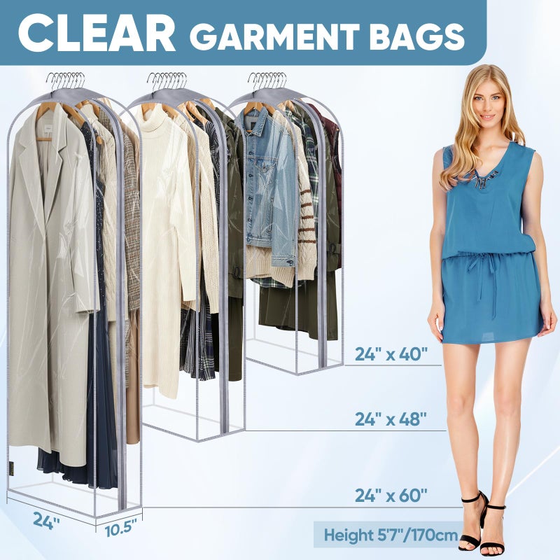 BALEINE 40'' Clear Garment Bags, 10.5'' Wide PEVA Suit Bag for Closet Clothes Dresses Suit Coats Storage (Clear, 9PK) - Image 2