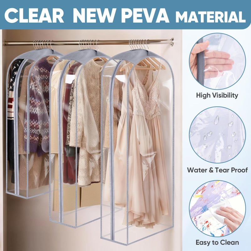 BALEINE 40'' Clear Garment Bags, 10.5'' Wide PEVA Suit Bag for Closet Clothes Dresses Suit Coats Storage (Clear, 9PK) - Image 4
