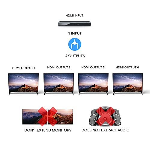 OREI UltraHD 4K @ 60 هرتز 1 X 4 مقسم HDMI 1 في 4 خارج 4 منافذ 4: 8-بت - HDMI 2.0، HDCP 2.0، 18 جيجابت في الثانية، EDID، تكرار / مرآة شاشات 4K - UHDS-104 - Image 3