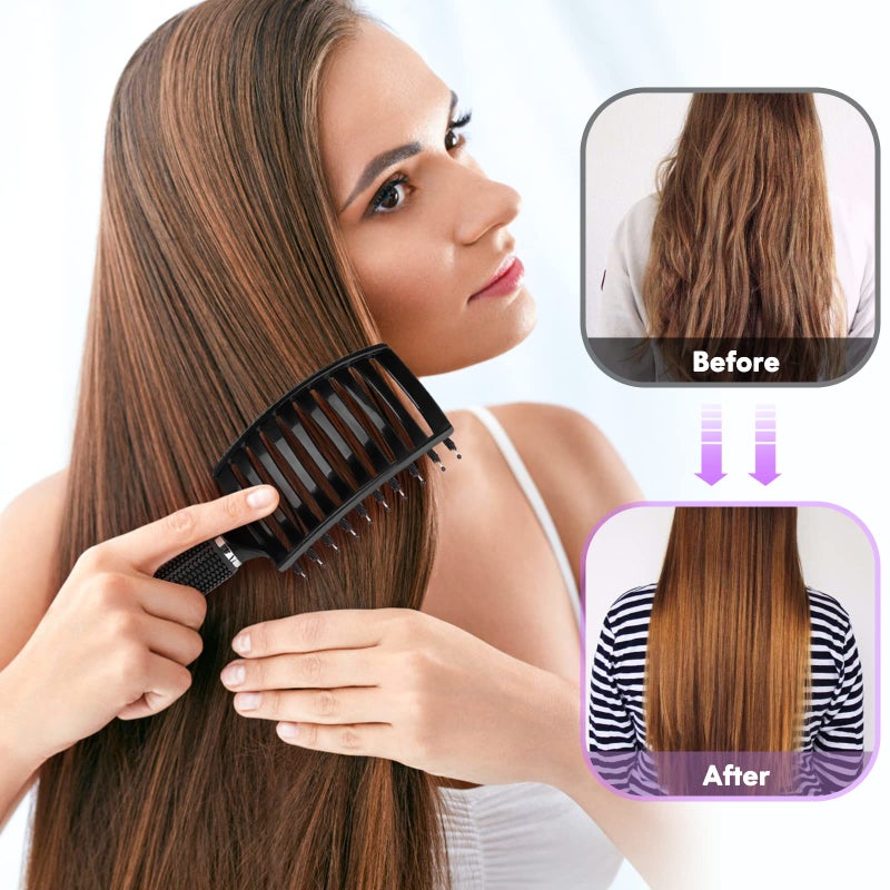 Bsisme Hair Brush, Boar Bristle Hair Brush Faster Blow Drying, Professional Curved Vent Styling Hair Brushes for Women Men Kids, Paddle Detangler Brush for Wet Dry Curly Thick Thin Hair (Black) - Image 3