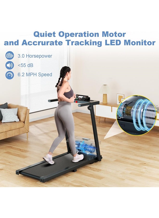 جهاز جري قابل للطي، جهاز لياقة بدنية منزلي قابل للطي مع شاشة LCD للمشي والجري، جهاز تمارين القلب والأوعية الدموية، يمكن تخزينه تحت السرير/الأريكة، برامج محددة مسبقًا وقابلة للتعديل