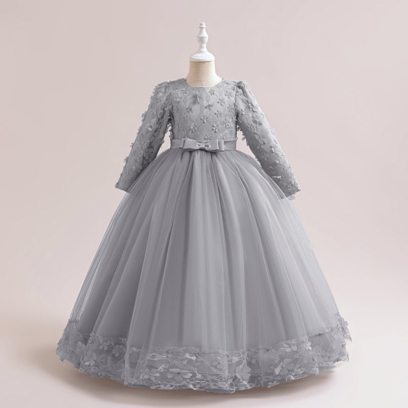 Long Sleeve Flower Girl Dress for Party DZ752-Gray 