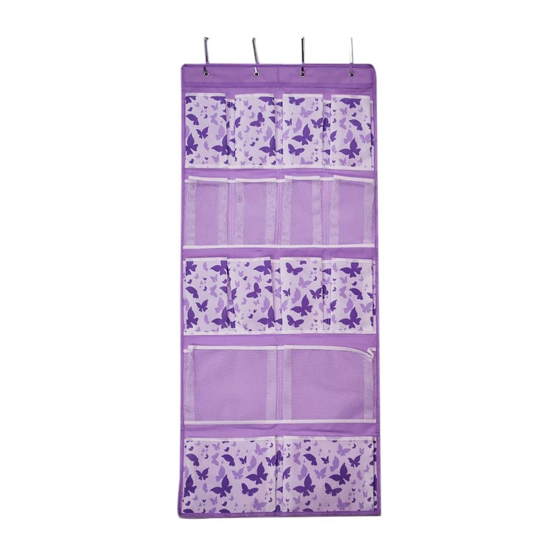 KANCNT Over the Door Storage Organizer with 4 Kind of Pockets,Hanging Organizer for Shoes,Sock,Hat,Underwear,Handbag,Hair Tools,Cosmetics,Toiletry,Hanging Shelf Behind Door of Bathroom,Closet,Entrance,Purple - Image 1