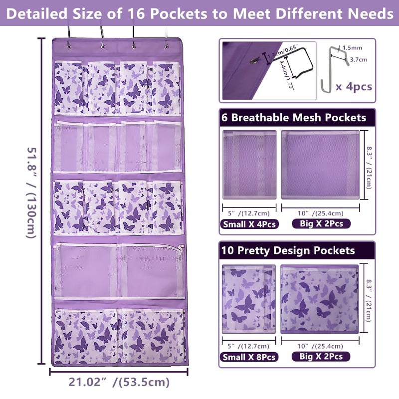 KANCNT Over the Door Storage Organizer with 4 Kind of Pockets,Hanging Organizer for Shoes,Sock,Hat,Underwear,Handbag,Hair Tools,Cosmetics,Toiletry,Hanging Shelf Behind Door of Bathroom,Closet,Entrance,Purple - Image 3