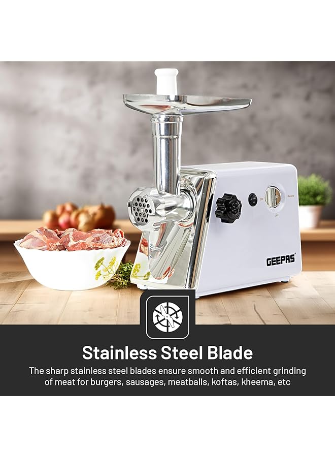 GEEPAS Meat Grinder Electric Aluminum Gearbox 800W Gmg746N Metal Cutting Plates Accessories Metal Gears Stainless Steel Blade 1Kg Capacity Reversefunction  - Image 3