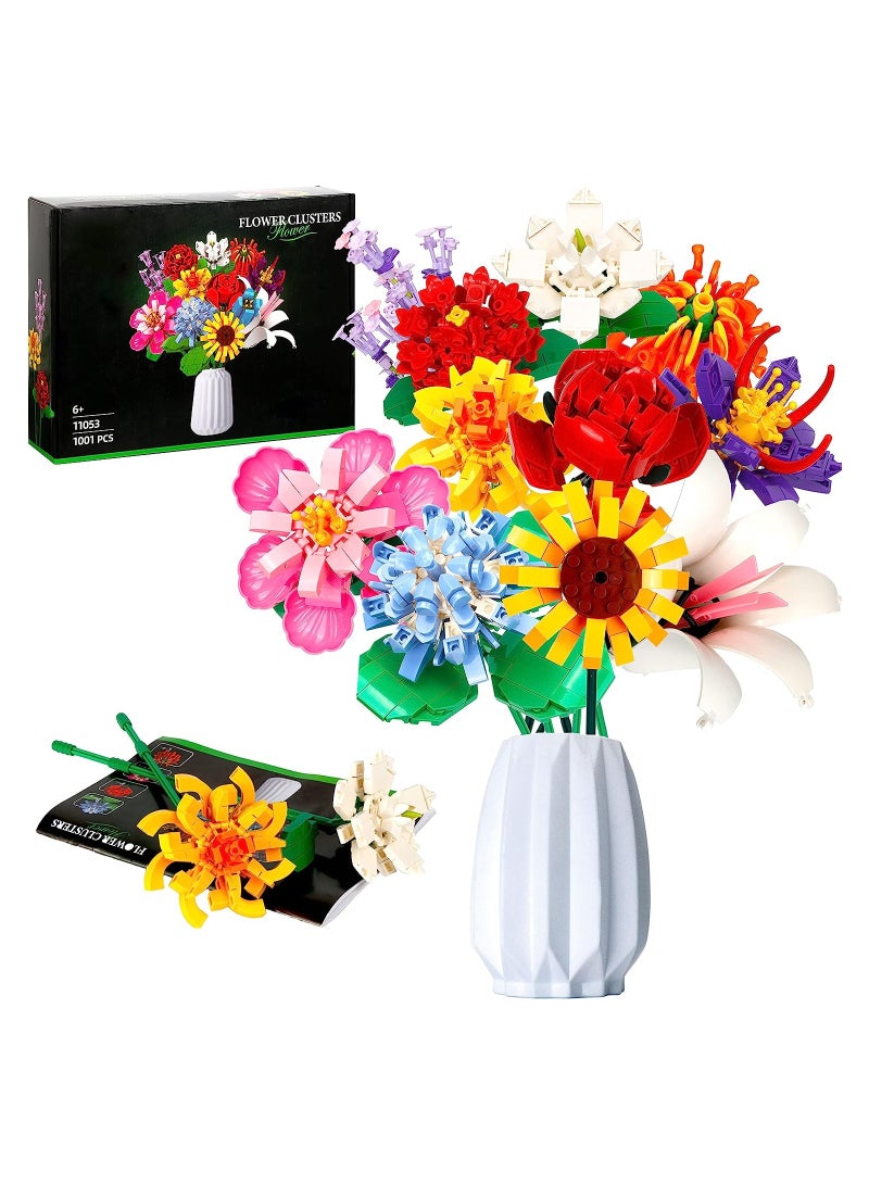 KASTWAVE Flower Bouquet Building Block Kit, Artificial Flowers Building Toys Creative Project, DIY Vase Building Blocks Rose Sunflower Lavender for DIY Home Decoartion - Image 1